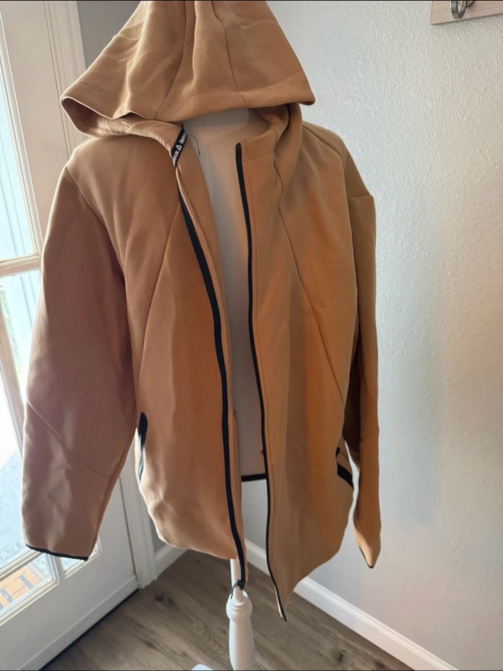 Reebok Camel Hooded Zip Lightweight Jacket with Black Trim